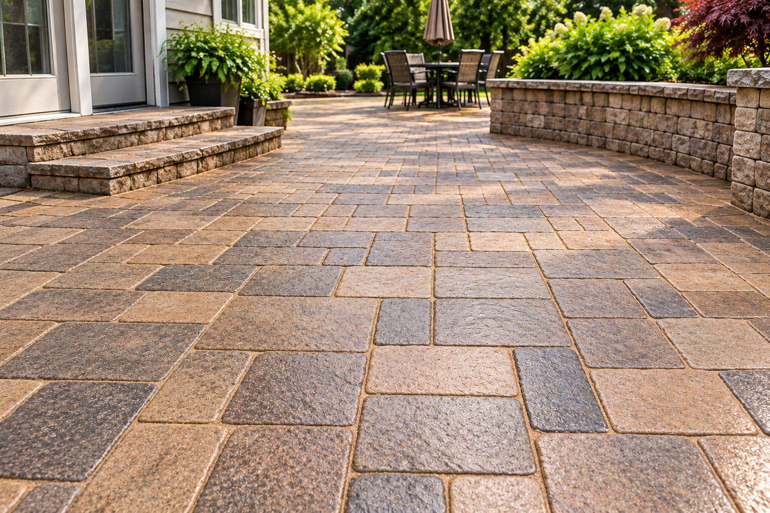 Paver patio after cleaning re-sanding and sealing