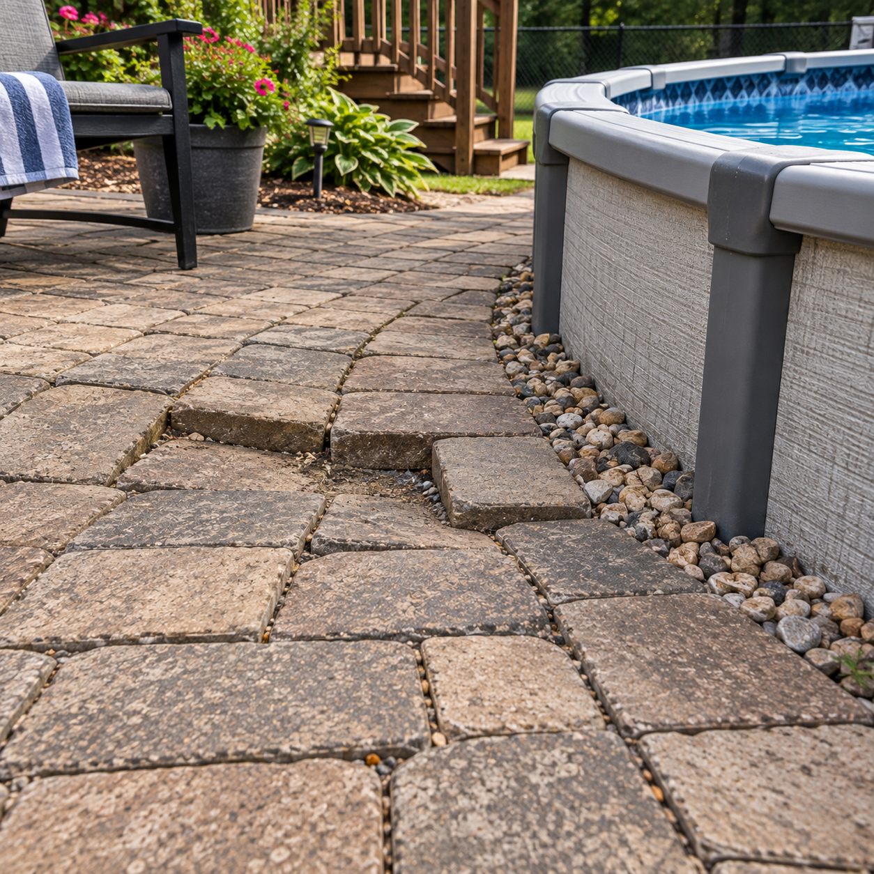 Sunken pavers around an outdoor pool