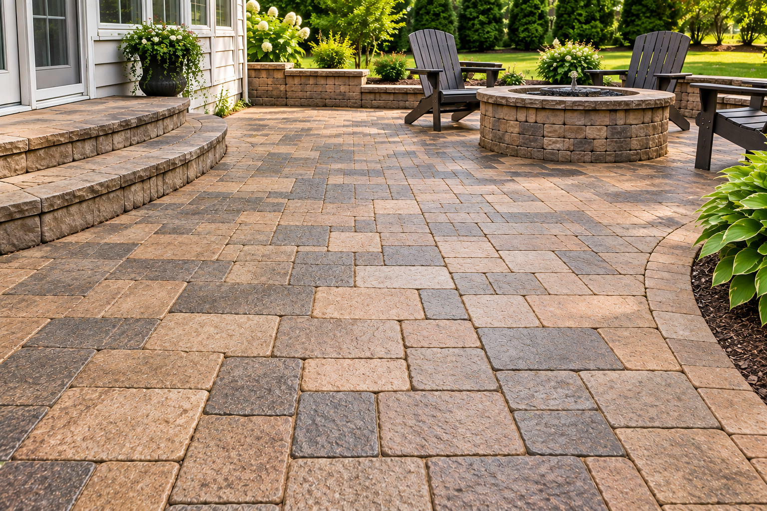 Weathered paver patio after professional cleaning and restoration