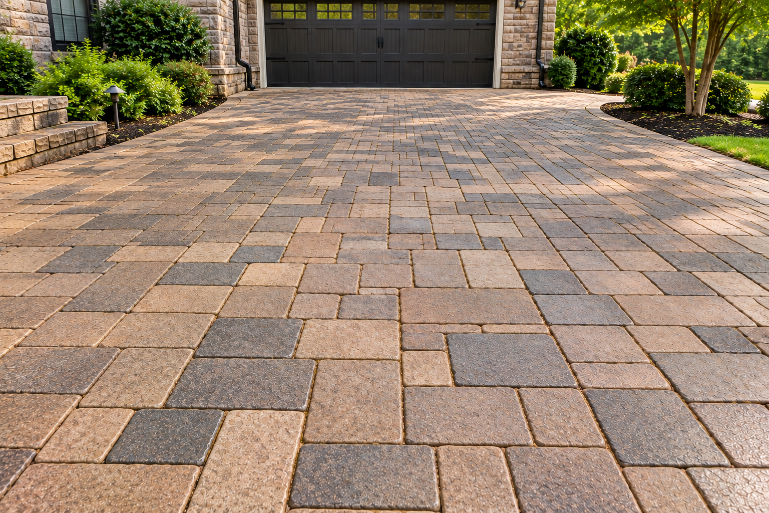 Paver driveway after professional cleaning and surface preparation